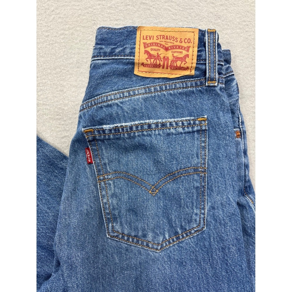 Levi's Low Pro Straight Leg Jeans Women's Size 25 Blue Distressed Ripped - Picture 16 of 16